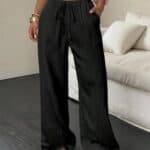Womens Wide Leg Beach Pants Elastic Waist