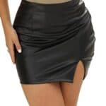 GUANYY Womens Leather Skirt High Waisted Stretchy