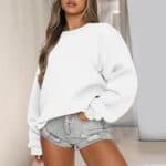 Womens Oversized Fleece Pullover Crewneck Sweater