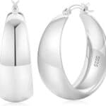 12mm Wide Thick Hoop Earrings 925 Sterling