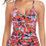 RELLECIGA Womens V Neckline Ruched Tankini Top