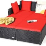 Happygrill Outdoor Rattan Daybed Patio Loveseat Sofa