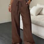Womens Wide Leg Beach Pants Elastic Waist