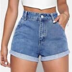 Womens Bermuda Jean Shorts Elastic Waisted Long