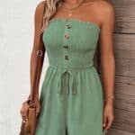 Green Strapless Tube Top Romper for Women